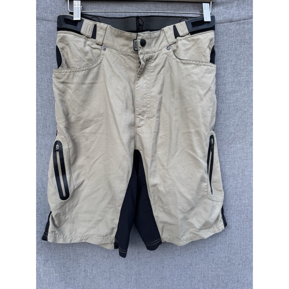 ZOIC Ether Men's Trail Cycling Bike Shorts Padded Tan Black Sz Large